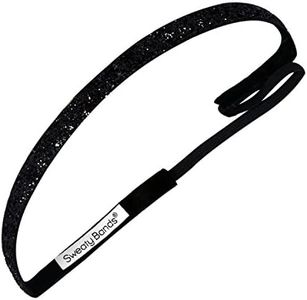 Sweaty Bands Womens Girls Headband - Non-Slip Velvet-Lined Sparkle Hairband - Viva Diva Black 3/8-Inch