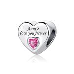 SBI Jewelry Auntie Aunt Love Charm Compatible with Pandora Charm Bracelet Pendant Pink Heart CZ Bead Family Birthday