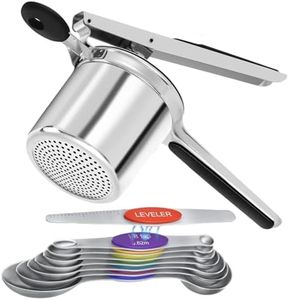 Large 15oz Potato Ricer & Magnetic Measuring Spoons Set, Heavy Duty Stainless Steel Potato Masher & Ricer Kitchen Tool, Press and Mash Kitchen Gadget For Perfect Mashed Potatoes - Everytime