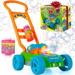 Hoopi Extreme Bubble Lawn Mower for Toddlers 1-3, Spill-Proof Kids Bubble Machine with Lights for 2-Year-Old Boy Birthday Gift, Bubbles Blowing Push Toddler Outdoor Toys for Ages 2-4 with 3 Bottles