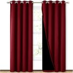 NICETOWN 100% Blackout Curtains with Black Liner Backing, Thermal Insulated Curtains for Living Room, Noise Reducing Drapes, Burgundy Red, 52 inches x 84 inches Per Panel, Set of 2
