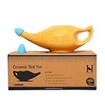 HealthGoodsIn - Ceramic Neti Pot for Nasal Cleansing Freckle Pattern Orange | Natural Treatment for Sinus, Infection and Congestion | Neti Pot with 5 Sachets of Neti Salt Instructions Leaflet