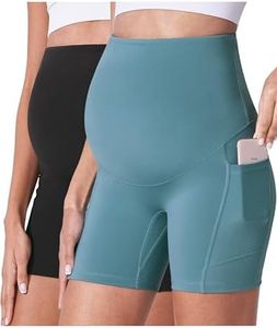 POSHDIVAH Maternity Shorts for Women Over Belly Biker Workout Yoga Active Summer Pregnancy Running Short Leggings 2PCS Black Light Blue 5" XX-Large