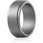 ThunderFit Silicone Wedding Rings for Men, Flat Step Edge - 10mm Wide - 2.5mm Thick (Gun Metal - Size 8.5-9 (18.9mm))