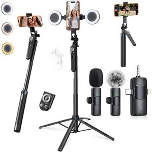 Tripod for iPhone Vlogging Kit with Mini Microphone, Light & Remote