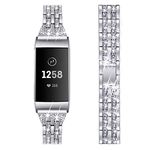 BORCHY Bling Bands Compatible with Fitbit Charge 4/Fitbit Charge 3/Fitbit Charge 3 SE Smartwatch,Rhinestone Dressy Bracelet Replacement Metal Bands with Bling Diamond Rhinestone Bracelet Metal Strap for Wristbands Jewelry Strap Women Girl (Silver)