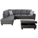 LUSTRE ENTERPRISE Zenith 3 Piece L Shaped Sectional Corner 6 Seater Sofa with Storage Ottoman for Living Room in Leatherette (Left Side Facing)