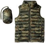 Amazon Essentials Boys' Lightweight Water-Resistant Packable Puffer Gilet, Green Camo, 8 Years