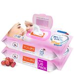 Tulips Sensitive Baby Wet Wipes LID Pack (72 Wipes x 2 Pack), for Gentle Cleaning/Moisturising, Rash Free, 99% Purified Water with Grapefruit Extracts