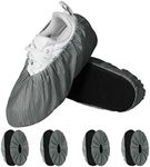 Annhua Reusable Shoe Covers 5 Pairs Polyester Overshoes with Non-Slip Soles, Washable Shoe Protector Covers for Size 3.5-9.5, Durable Boot Covers for Home and Laboratory (Grey)