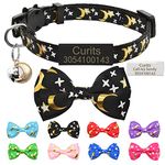 Personalized Cat Collar with Name Tag & Bell,Custom Cute Stars Moons Kitten Collar with Nameplate,Adjustable Safety Breakaway Cat Collars with Bow Tie (fit 8.0''-11.0'',Black)