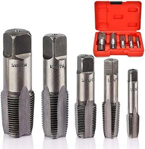 5 Piece NPT Thread Forming Taps, Pipe Taps Set, High-speed Steel Drill Bits for Cleaning or Re-thread Damaged or Jam Pipe Threads, Size 1/8", 1/4", 3/8", 1/2", 3/4" in Storage Box