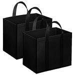 Storite Unisex-Adult Shopping Bag Pack Of 2 Heavy Duty Canvas Grocery Shoulder Tote Bags For Vegetables Fruits With Reinforced Handles (40X21X32Cm, Black)