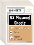 Creative Deco 10 x A3 Plywood Sheets | 420 x 300 x 3 mm | Poplar Wood Ply | Perfect Board for Wood Board DIY Home Decor, Arts, Craft, Painting, Laser Cutting, CNC, Scroll Saw, Stenciling Pyrography