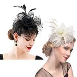 Lanburch Fascinator Hats,Headband Clip Fascinators for Women Tea Party(Black+Off White)