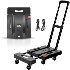 SPACEKEEPER Folding Hand Truck, 500 LB Heavy Duty Luggage Cart, Utility Dolly Platform Cart with 6 Wheels & 2 Elastic Ropes for Luggage, Travel, Moving, Shopping, Office Use, Black