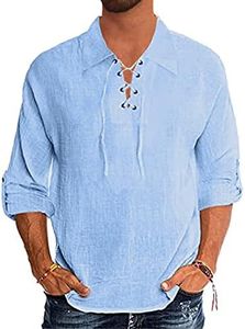 YAOBAOLE Mens Fashion Shirt Casual Long Sleeve Henley Shirt Beach Tops Light Blue XL
