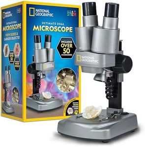 National Geographic Dual LED Kids Microscope - 50+ pc Science Kit, 10 Prepared & 10 DIY Blank Slides, Biology Experiment Microscope Kit for Kids 8-12