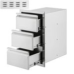 BuoQua Outdoor Kitchen Drawer 19 x 26 x 14.8 Inch Stainless Steel BBQ Island Storage Drawer with Chrome Handle Triple Access Drawer Flush Mount Sliver Double Access Drawer, Multicolour