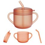 VRCIT Silicone Sippy Cups for Baby, Toddler Training Cup with Handles and Spout Lid, Infants Spill Proof Straw Cup 7oz, Grip for Babies 6-12 Months and Toddlers 1-3 Years 7 Oz/200ml (Blush)