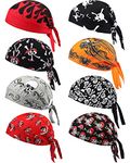 Foaincore 8 Pack Do Rag Skull Caps for Men Sweat Wicking Doo Rags Cooling Helmet Liner Cycling Motorcycle Bandana, Multicoloured, One Size