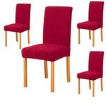 Styleys Stretch Jacquard Dining Chair Cover Removable Washable Dining Room Chair Cover Protector Seat Slipcover (Pack of 4, Red, JYMC2)