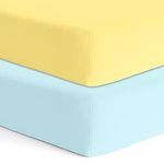 Cotton Baby Crib Fitted Bed Sheets for Cot | Organic Twill Fabric Baby Bedding for New Born, Infants, Toddlers | 48"x24" Pack of 2 | The White Cradle - Solid Blue+Yellow