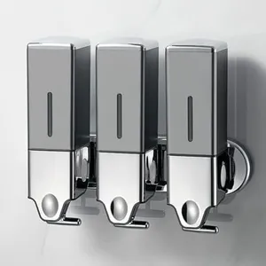 No-Drill 3 Pack 500ml Wall Mounted Soap Dispenser for Bathroom and Kitchen, Shampoo and Conditioner Dispenser Drill Free with Adhesive(Square-Grey)