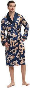 Haseil Men's Satin Robe Dragon Chinese Silk Spa Long Sleeve House Kimono Bathrobe, Royal Blue, TagsizeL=USsizeS