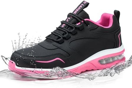 LANSNBO Waterproof Steel Toe Shoes for Women Non Slip Puncture Proof Safety Work Sneakers Comfortable Lightweight Fashion Footwear for Industrial Construction and Food Service (Hei hong 41.5)