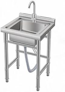 Free Standing Utility Sink, 18" Single Bowl Stainless Steel Commercial Sink with Cold and Hot Water Pipe, for Kitchen, Laundry