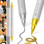 ARTISTRO 2 Silver&Gold Acrylic Paint Pens, Acrylic Paint Markers Dual Tip (Brush + Fine 1 mm), Acrylic Markers for Fabric, Canvas, Rock, Glass, Wood, Paper, DYI, Paint Markers for Kids and Adults