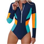 Dollar Deals Women Surf Swimsuit Zip Up Rash Guard Long Sleeve One Piece Swimsuit Sun Protection Swimwear Diving Bathing Suit Swim Suits for Teens