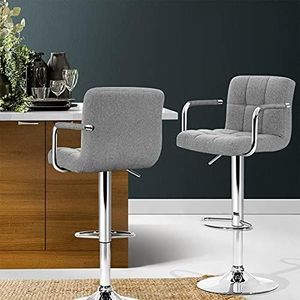 Artiss Bar Stools Stool Set of 2 Adjustable Kitchen Swivel Counter Barstools Dining Chair Gas Lift Fabric Grey in 68-81cm Seat Height Floor for Home Bar Dining Room Cafe Outdoor Indoor