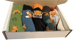 Fox Socks Gift Box 5 Pairs of Fox Socks Adult Size UK 7-10 Gift for Fox Wildlife lover Gift for Friend and Family Stocking Filler Fox Socks