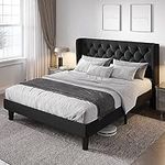 Allewie Full Size Bed Frame with Button Tufted Wingback Headboard, Modern Upholstered Bed Frame with Solid Wooden Slats Support - No Box Spring Needed, Easy Assembly, Black