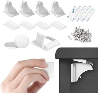 Q Lines® Magnetic Cupboard Locks for Children (4-Locks + 1 Key) - Child Locks for Kitchen Cupboards - Adhesive Magnet Baby Safety Proof Locks for Cabinets and Drawers, Including Screws