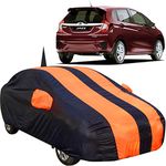 The Autostory 190 Taffeta Water Resistant Car Body Cover Compatible with Honda Jazz (2015 to 2019) with Mirror & Antenna Pockets (Orange/Navy Blue)