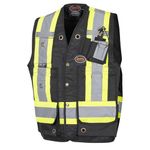 Pioneer Heavy Duty Hi Vis Surveyor Work Safety Vest - Reflective Tape - Class 1 - 18 Pockets & Pen Slots - Black