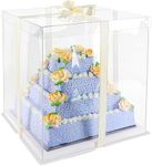 Belle Vous Clear Plastic Tall Cake Box with Boards & Ribbon - 35 x 35 x 38cm/13.78 x 13.78 x 14.96 Inches - Transparent Tall Cake Gift Packaging Carrier Box for Birthdays, Weddings & Parties