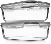 8 Cups/ 63 Oz 4 Piece (2 containers + 2 Lids) Large Glass Food Storage/Baking Containers with Locking Lids Ideal for Storing food, vegetables or fruits. BPA Free & Leak Proof - Microwave, Oven Safe