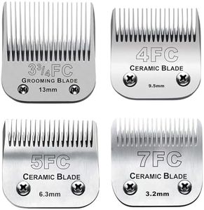 4PACK Dog Grooming Clipper Replacement Blades Compatible with Andis Pet Clipper/Oster A5/Wahl KM Series Dog Clipper,Ceramic Blade & Stainless Steel Blade (#3FC+4FC+5FC+7FC)