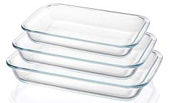 Shopiable Store Borosilicate Baking Dish Rectangular Serving Tray Bowl Set of 3, 1000 ML,1600 ML, 2200 ML (Transparent)