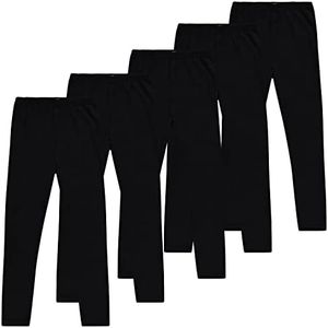 Toddler and Big Girls Leggings, Black Cotton Spandex Stretch Pants - Kids Dance Clothing, Yoga and Ballet Tights, 5-Pack, Black, 10-12