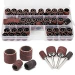 104Pcs Sanding Band Drum Sleeve 60 120 320 Grit 1/4" 1/2" Nail Drill Sander with 4 Drum Mandrel for Dremel Rotary Tool