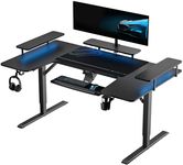 EUREKA ERGONOMIC Electric Standing Desk 190x110 cm U Shaped Gaming Desk Height Adjustable Large Studio Computer Desk with LED Convertible Monitor Shelves, Keyboard Tray