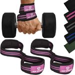 AQF Weight Lifting Straps Figure 8 with Padded Cuff Wrist support Training Gym Straps Hand bar Grip Gloves Support Workout (Black & Pink)