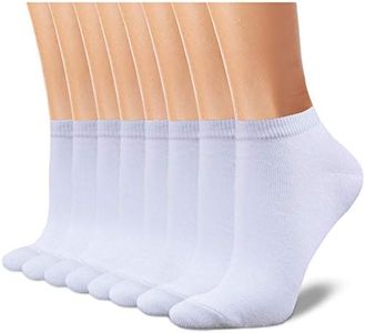 CHARMKING 8 Pairs Ankle Socks for Women Non Slip Cotton Socks No Show Socks Classic Low Cut Casual Socks (White)