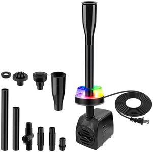 CREPOW 15W 800L/H Submersible Pond Fountain Pump with LED Lights, Ultra Quiet Water Pump, Pond Fountain Pumps for Small Pond, Koi, Garden, Aquariums, Fish Tanks, Indoor Outdoor Fountain 3 Type Nozzles