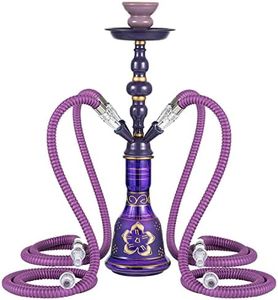 Hookah Set 4 Hose Hookah Shisha Set Complete Hookah Accessories Narguile Glass Vase, Ceramic Bowl and Coal Tongs Ashtray for Better Shisha Hookah Narguile Smoking (4 Hose Purple)